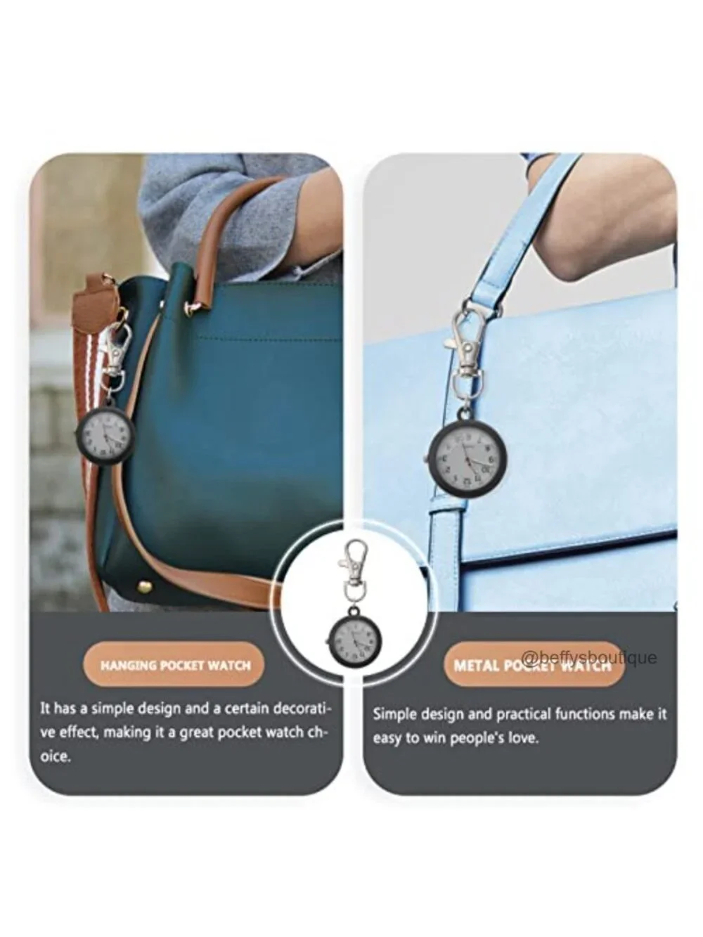 Clip On Pocket Watch for Nurses Women Men Badge Watch Analog Quartz Stainless